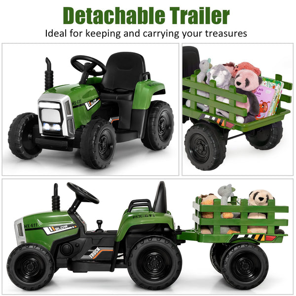 12V Kids Ride on Tractor with Trailer Music and LED Lights