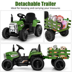 12V Kids Ride on Tractor with Trailer Music and LED Lights