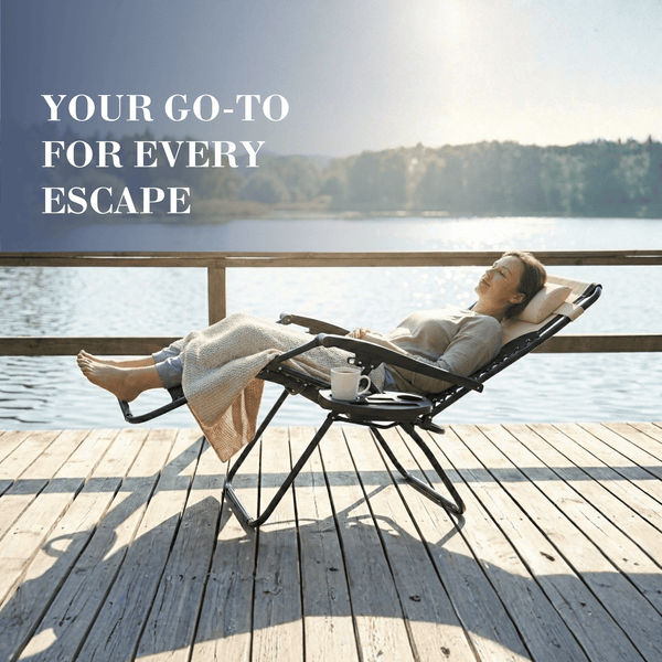 Ultimate Outdoor Lounge Chairs – Set of 2, XXL Padded Folding Zero Gravity Recliners with Cup Tray & Adjustable Headrest, 160° Lockable Patio & Camping Chairs