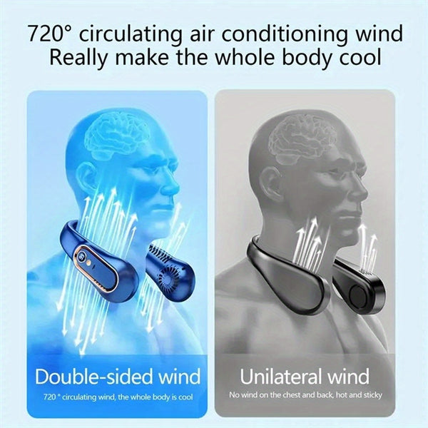 Sports & Office Companion: Mini Bladeless Neck Fan, Ultra-Long Battery Life, 5 Gear Adjustable, Silent, USB Charging with Digital Display