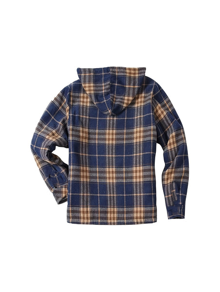 Men's Full-Zip Winter Sports Plaid Hoodie with Sherpa Lining, Warm Hooded Jacket