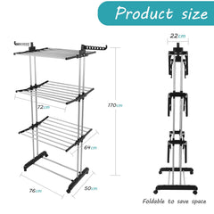 Foldable Extra Large Clothes Drying Rack 4 Tier For Indoor Outdoor Laundry Room Laundry Garment Dryer Stand Adjustable Rolling Laundry