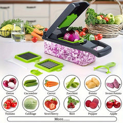 16pcs Vegetable Chopper, Multi-Purpose Fruit Slicer, Handle Food Grater, Vegetable Slicer, Cutter with Container, Onion Chopper with Multiple Interchangeable Blades