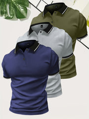 3pcs Set of Summer Collared Men'S Short Sleeve Polo Shirts Solid Color Plain Multicolor Golf Shirts Casual Athletic Wear Men'S Top