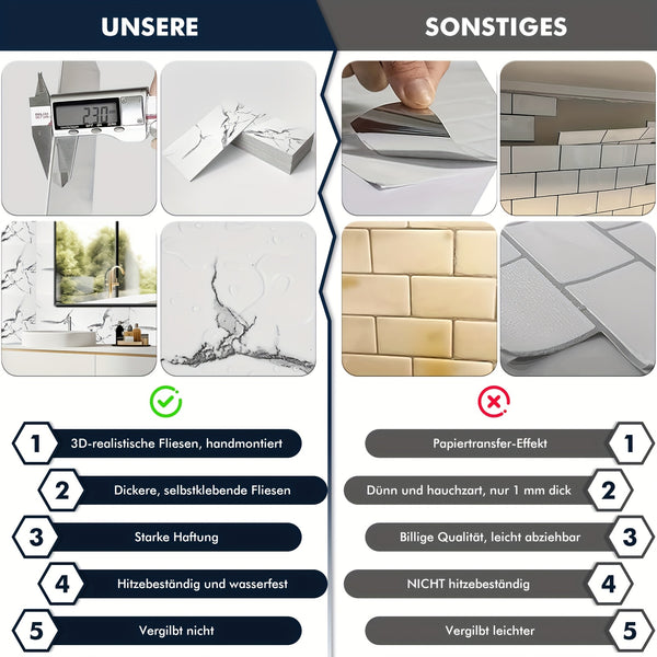 20pcs Of White Marble Effect Self-adhesive Wall Tile Foam Wall Sticker, Easy to Clean, Suitable for Bathroom, Living Room, Kitchen, Bedroom Decoration