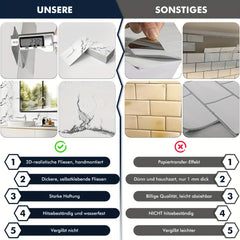 20pcs Of White Marble Effect Self-adhesive Wall Tile Foam Wall Sticker, Easy to Clean, Suitable for Bathroom, Living Room, Kitchen, Bedroom Decoration
