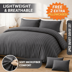 3pcs Lightweight Stripe Duvet Cover Set – Soft Breathable Microfiber Bedding Set, Cool Fresh Spring Summer Design, Easy Care, Includes 2 Free Pillowcases, All seasons use