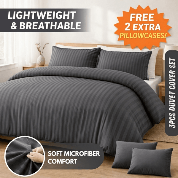 3pcs Lightweight Stripe Duvet Cover Set – Soft Breathable Microfiber Bedding Set, Cool Fresh Spring Summer Design, Easy Care, Includes 2 Free Pillowcases, All seasons use