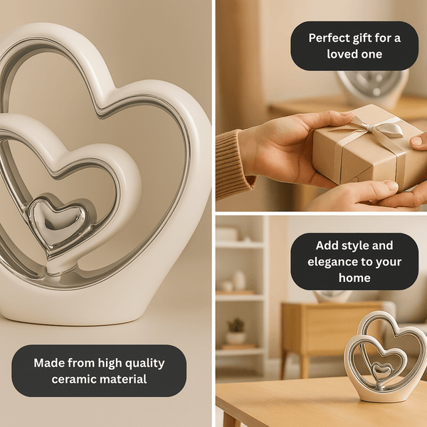 25.5cm Silver Heart Statue – Modern Ceramic Heart Ornament & Decorative Sculpture for Home, Shelf & Table Décor | Elegant Gift for Weddings, Anniversaries & Housewarmings