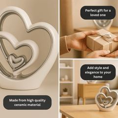 25.5cm Silver Heart Statue – Modern Ceramic Heart Ornament & Decorative Sculpture for Home, Shelf & Table Décor | Elegant Gift for Weddings, Anniversaries & Housewarmings