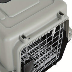Dog Cat Puppy Rabbit Pet Carrier, Plastic Dog/Cat Crate Portable Travelling Pet Kennel for Dogs, 48*32*30cm, Grey
