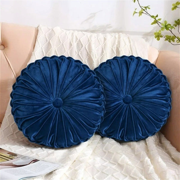 2/4pcs 45CM Large Round Pleated Throw Pillows with Filler 3D Pumpkin Waist Cushion for Living Room, Sofa, Bedroom - Soft Velvet Cover Bolster Decorative Seat Mat with Elegant Button Detail Home Office Decoration