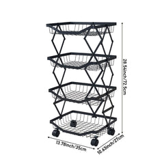 Foldable Kitchen Organizer Cart with 360° Rotating & Multi-Tier Shelves, Large Capacity Metal Vegetable Cart & Organiser - Portable, Space-Saving Storage for Pantry, Utility Room & Kitchen