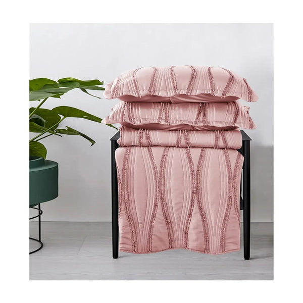 Luxury 3-Piece Embossed Quilted Bedspread Set – Super Soft All-Season Microfiber Comforter with Matching Pillow Shams, Elegant Wave Design, Bed Throw Single Double King Size, Lightweight Yet Warm Modern Bedding Set, Ideal for Modern or Traditional Homes