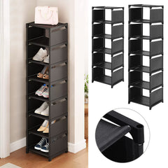 6/ 7/ 8 Tiers Metal Shoe Rack, Vertical Tall Narrow Shoe Rack Sturdy Free Standing Metal Shoe Shelf Storage Organizer, Multifunctional Shoe Cabinet, Space-saving Shoe Stand, Large Capacity Footwear Holder Corner Shoe Storage Rack for Closet Bedroom Entryw
