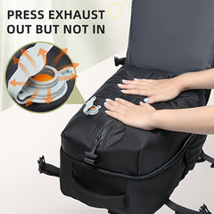 Travel Luggage Vacuum Compression Travel Backpack with Vacuum Pump Combo Set. This vacuum-sealed double-shoulder bag is ideal as luggage for men and women on short business trips, a schoolbag for students, and the top choice for travel outings