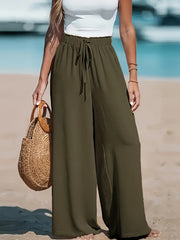 3pcs Set, Standard Size Women'S Long Pants, Wide-Leg Trousers, Solid Color, Casual, Vacation Style