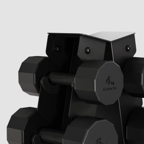 Centr 108Kg Rubber Dumbbell Set with Rack