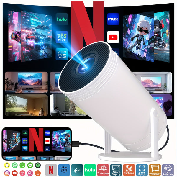 XYA 4K Ultra-HD Smart Projector Mini Projector Built in Speakers with 180° Rotation Auto Keystone Correction Idea for Home Theater Gaming Presentations Compatible with TV-Stick PC Smartphones USB, Mini Projector For Bedroom, Cell Phone Projector Mini, Gam