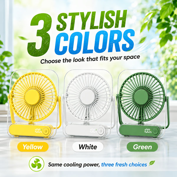 Mini Portable USB Fan Desktop Fan Rechargeable, Ultra-Quiet 5-Speed Adjustment Foldable 180 Degree Adjustable with LED Display for Office, Home, Outdoor, Camping And Travel