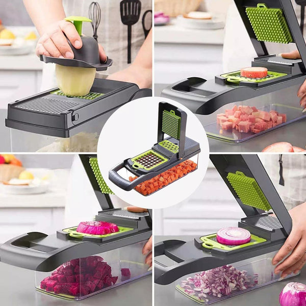 15-In-1 Kitchen Tool for Preparing Salads, Fruits, And Vegetables, Including a Peeler, Cutter, Slicer, Dicer, And Chopper.