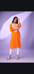 Estationeryhouse Women's Georgette Lucknowi chikankari kurti, Rose Design with Heavy Embroidery, Without Bottom