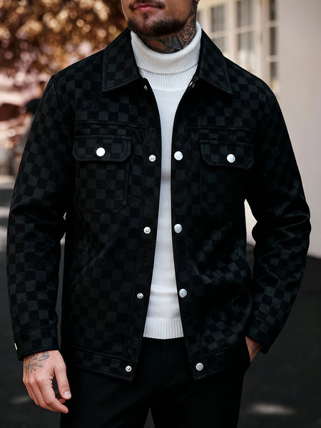 Men's Collared Shirt Thin Jacket Coat Casual Versatile Trendy High-End Workwear Top Checkered Spring/Autumn Shirt Jacket No Lining