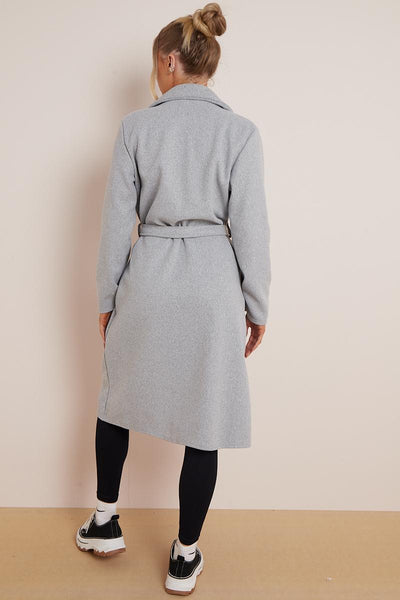 Women's Classy Solid Color Double Breasted Detachable Belted Pocket Pea Coat, Lapel Neck Long Sleeve Outerwear for Fall & Winter