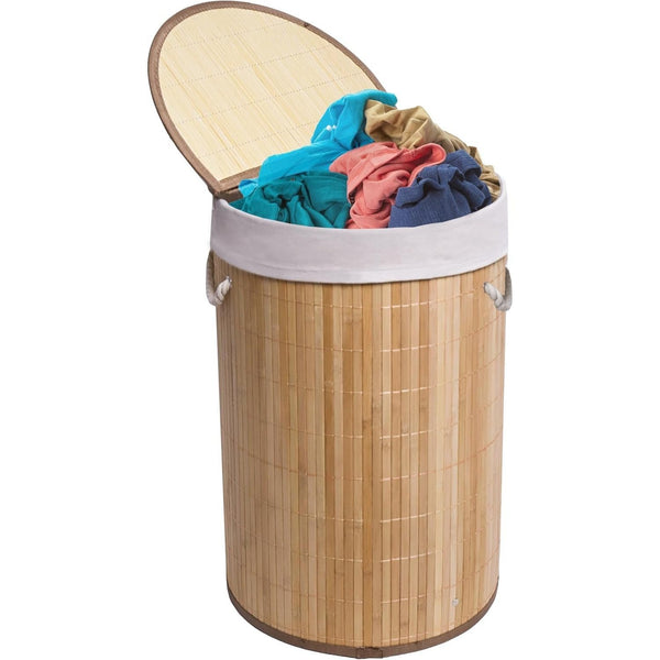 50L Folding Bamboo Laundry Basket Bin Hamper Basket Clothes Storage Organizer With Lid & Removable Washable Bag Carry On Handles