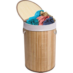 50L Folding Bamboo Laundry Basket Bin Hamper Basket Clothes Storage Organizer With Lid & Removable Washable Bag Carry On Handles