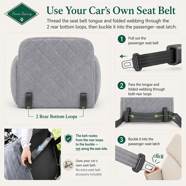 Paws Sauvy Dog Car Booster Seat with Safety Strap, Cozy Travel Bed for Small And Medium Dogs, Stable, Easy to Clean, 8 Colors Available
