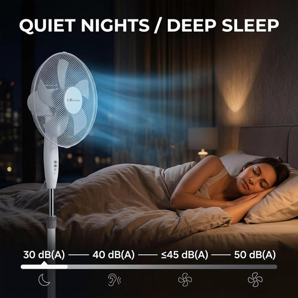 16 Inch Pedestal Fan with Oscillation, 3 Speed Settings, Adjustable Height & Tilt, Floor Standing Fan for Home & Office