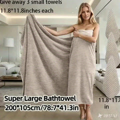 4pcs Extra Large Bath Towel Set with Star Stripes, Full Body Wrap Towel, Face Towel, and Hair Towel - 1pc Extra Soft Coral Fleece Bath Towel (200x105cm) + 3pcs Square Towels (30x30cm), Quick-Dry, Lint-Free, Durable - Ideal for Home, Beach, Outdoor Use - P