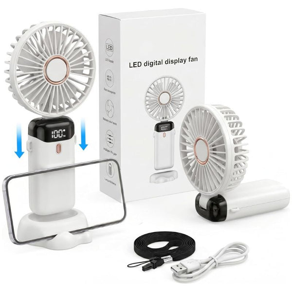 1pc Portable Handheld Fan USB Rechargeable Foldable Mini Desk Fans 5 Speeds, Personal Cooling Fan with Neck Strap for Travel, Office & Outdoor Use, Removable Cover for Easy Clean, Black, Pink, White Options 1 Pack