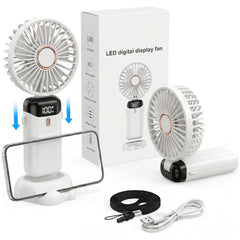 1pc Portable Handheld Fan USB Rechargeable Foldable Mini Desk Fans 5 Speeds, Personal Cooling Fan with Neck Strap for Travel, Office & Outdoor Use, Removable Cover for Easy Clean, Black, Pink, White Options 1 Pack