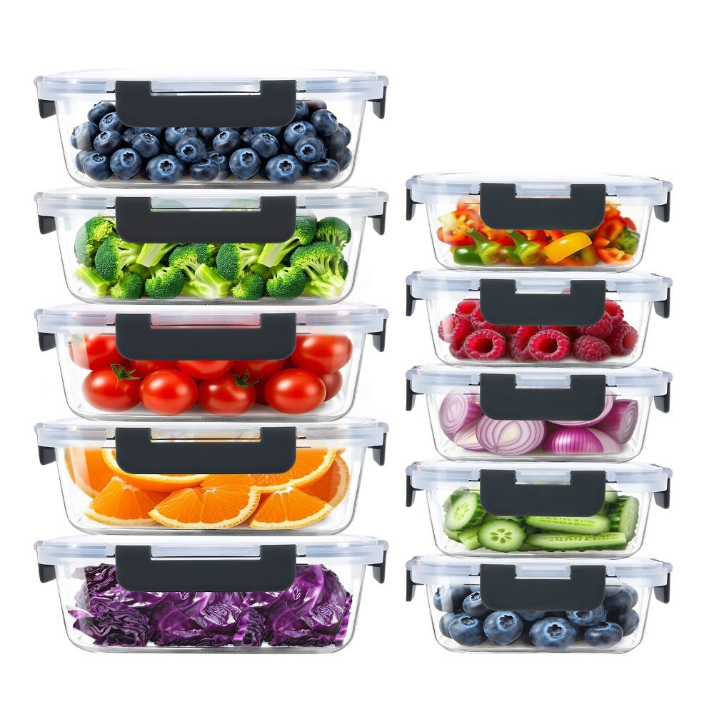Food container, 10 pack glass container, sealed box, 2 sizes, reusable