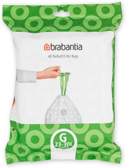 Brabantia Perfectfit Bin Liners (Size G/23-30 Litre) Thick Plastic Trash Bags with Tie Tape Drawstring Handles (40 Bags)
