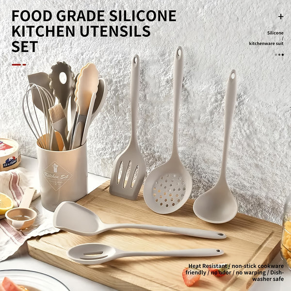 Set of Silicone Cooking Tools Including a Nonstick Spatula, Turner, And Spoon