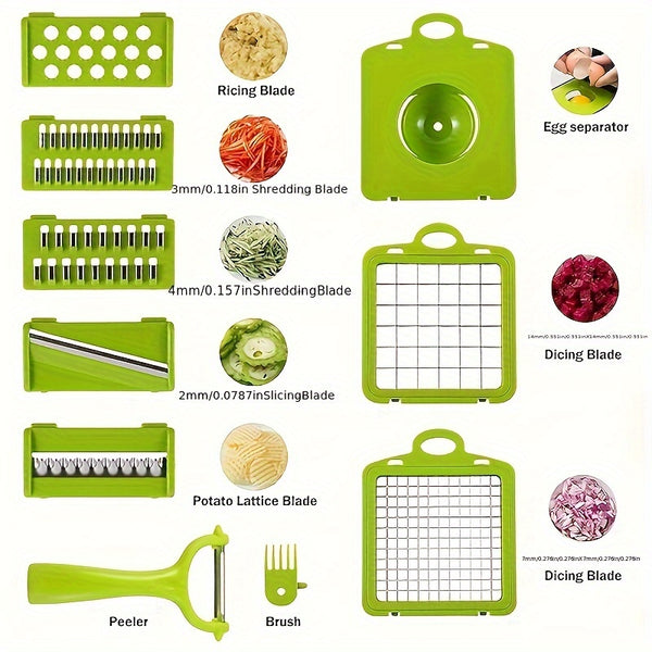 16pcs Vegetable Chopper, Multi-Purpose Fruit Slicer, Handle Food Grater, Vegetable Slicer, Cutter with Container, Onion Chopper with Multiple Interchangeable Blades