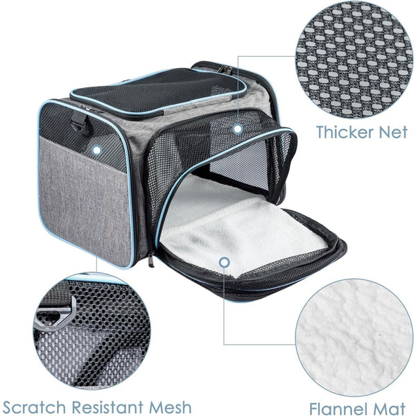 Expandable Soft Cat Carrier Bag – Airline Approved Pet Travel Bag with Mesh Windows, Shoulder Strap & Foldable Design for Cats and Small Dogs – Portable Pet Carrier for Airplane, Car, Vet & Home Use (Grey)