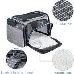 Expandable Soft Cat Carrier Bag – Airline Approved Pet Travel Bag with Mesh Windows, Shoulder Strap & Foldable Design for Cats and Small Dogs – Portable Pet Carrier for Airplane, Car, Vet & Home Use (Grey)