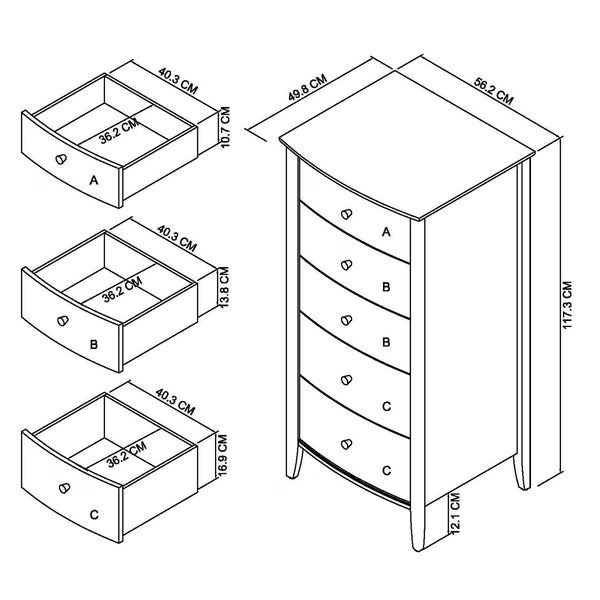 Bentley Designs Whitby Scandi Oak & Grey 5 Drawer Chest of Drawers