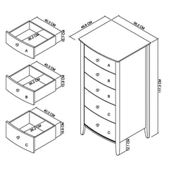 Bentley Designs Whitby Scandi Oak & Grey 5 Drawer Chest of Drawers