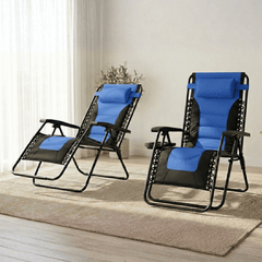 Ultimate Outdoor Lounge Chairs – Set of 2, XXL Padded Folding Zero Gravity Recliners with Cup Tray & Adjustable Headrest, 160° Lockable Patio & Camping Chairs