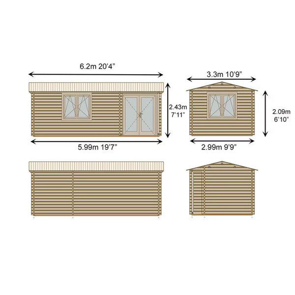 Shire Thetford 44Mm Log Cabin 20Ft X 10Ft (6 X 3M)