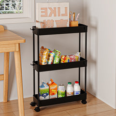 3-Tier Slim Rolling Storage Cart with Narrow Space-Saving & Heavy-Duty Plastic Shelving Unit - Mobile Utility Cart Suitable for Kitchen, Bathroom, Laundry Room, Office - Assembly, No Metal Parts, Lightweight Shelving Unit, Standing Shelf