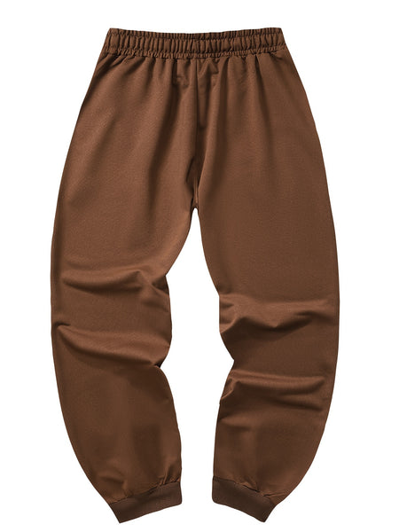 Three-pc Men's Solid Color Plain Elastic Waistband Drawstring Ribbed Cuffed Casual Jogger Pants, Men's Dress Administrative Trousers