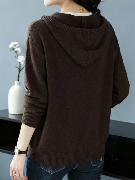 Women's New Fashionable Hooded Sweater, Outerwear with Hood, Cashmere Cardigan Autumn Wear, Drawstring Hood Design, Loose Fit, Cashmere Fabric Texture, Suitable for Women Who Pursue Comfort, Fashion and Warmth.