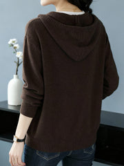 Women's New Fashionable Hooded Sweater, Outerwear with Hood, Cashmere Cardigan Autumn Wear, Drawstring Hood Design, Loose Fit, Cashmere Fabric Texture, Suitable for Women Who Pursue Comfort, Fashion and Warmth.