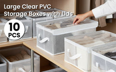 10-Pack Large Transparent Storage Boxes with Lids, PVC Foldable Organiser Containers for Clothes, Towels, Bedding & Wardrobe Storage